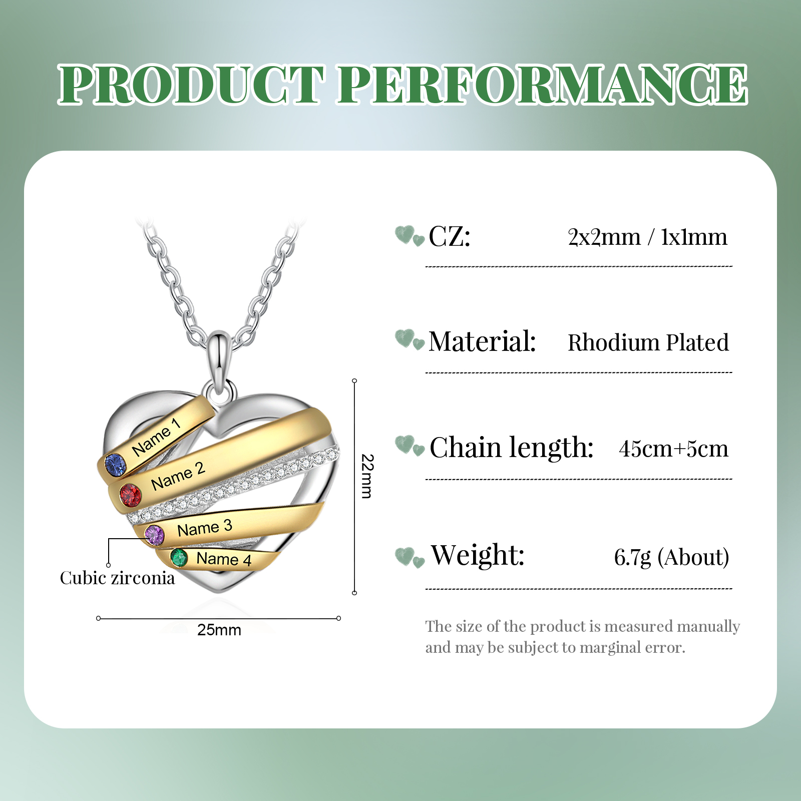 Personalised Heart Necklace Customized With 4 Birthstones and Engraved With 4 Names Jewelry Necklace for Nan | Jessmade