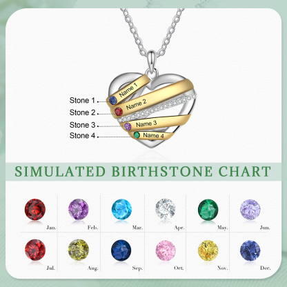 Personalised Heart Necklace Customized With 4 Birthstones and Engraved With 4 Names Jewelry Necklace for Nan | Jessmade