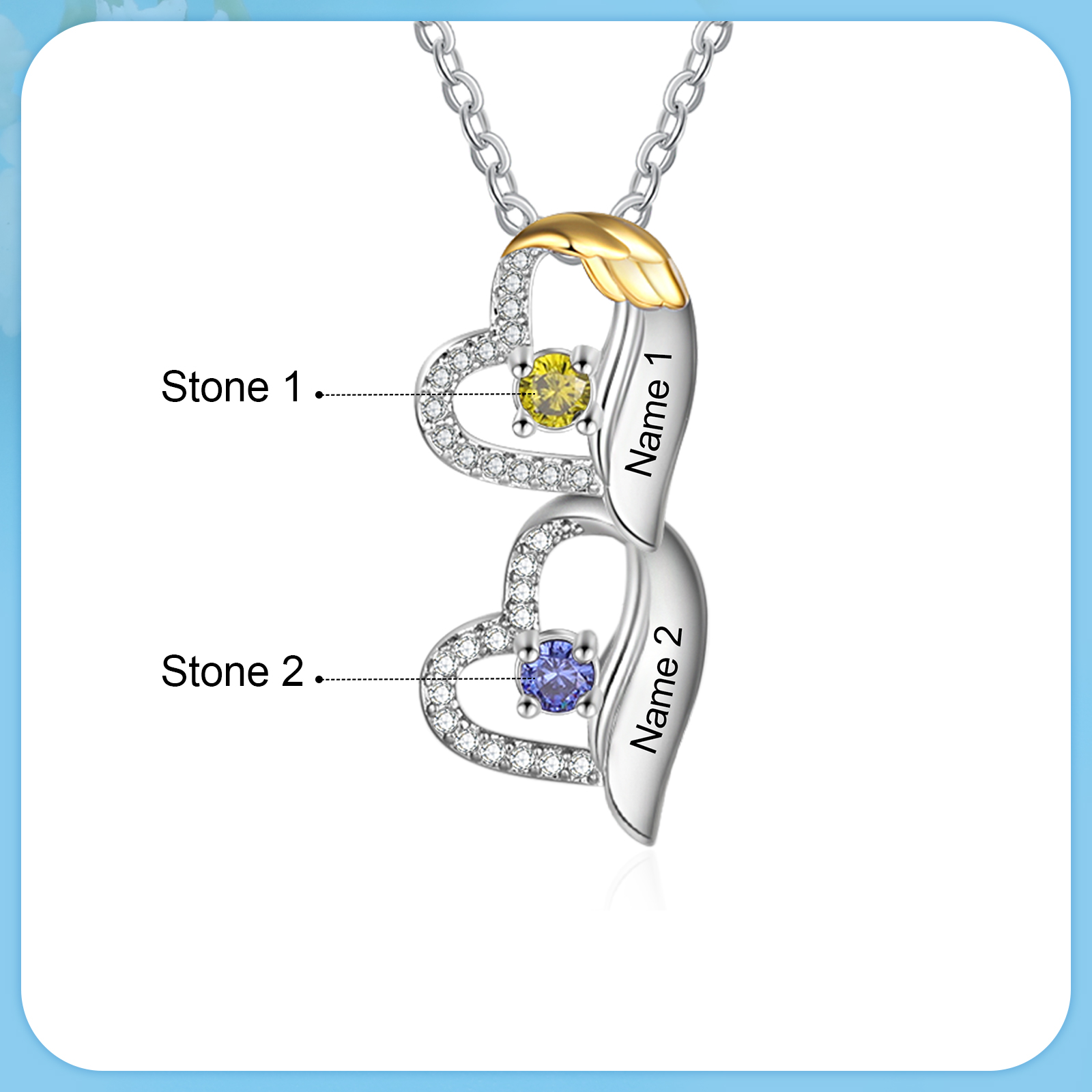 Personalized Heart Necklace, Customized 2 Names and 2 Birthstones Women's Pendant Necklace Gift for Grandma | Jessmade