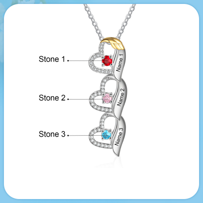 Personalized Heart Necklace, Customized 3 Names and 3 Birthstones Women's Pendant Necklace Gift for Grandma | Jessmade