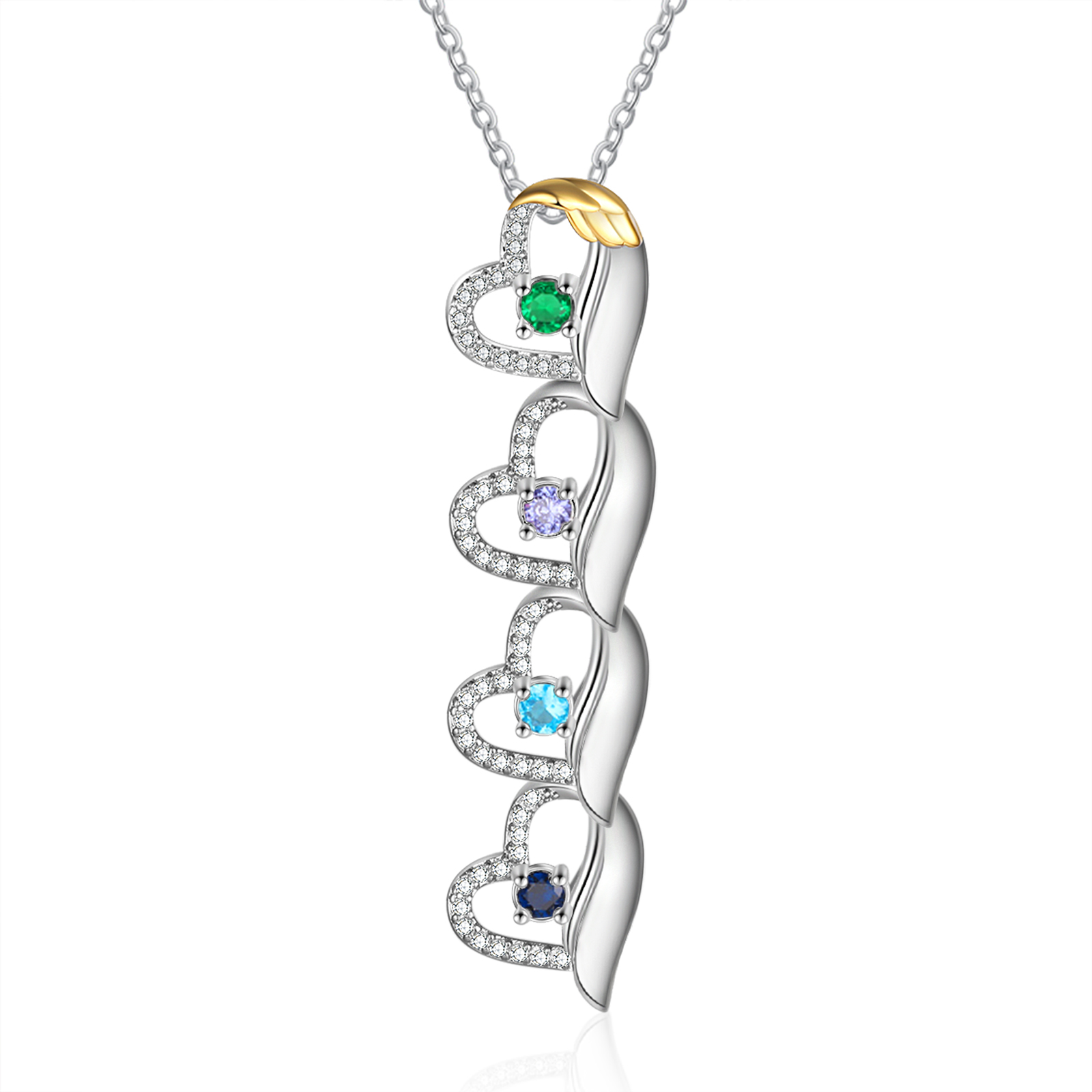 Personalised Jewellery Gift Set – Custom 4 Names & 4 Birthstones Necklace and Bracelet with Elegant Heart Box | Jessemade