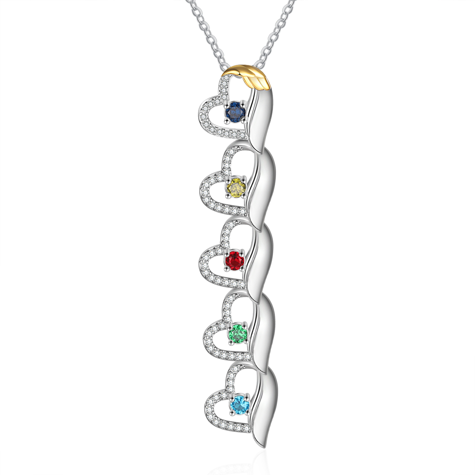 Personalised Jewellery Gift Set – Custom 5 Names & 5 Birthstones Necklace and Bracelet with Elegant Heart Box | Jessemade