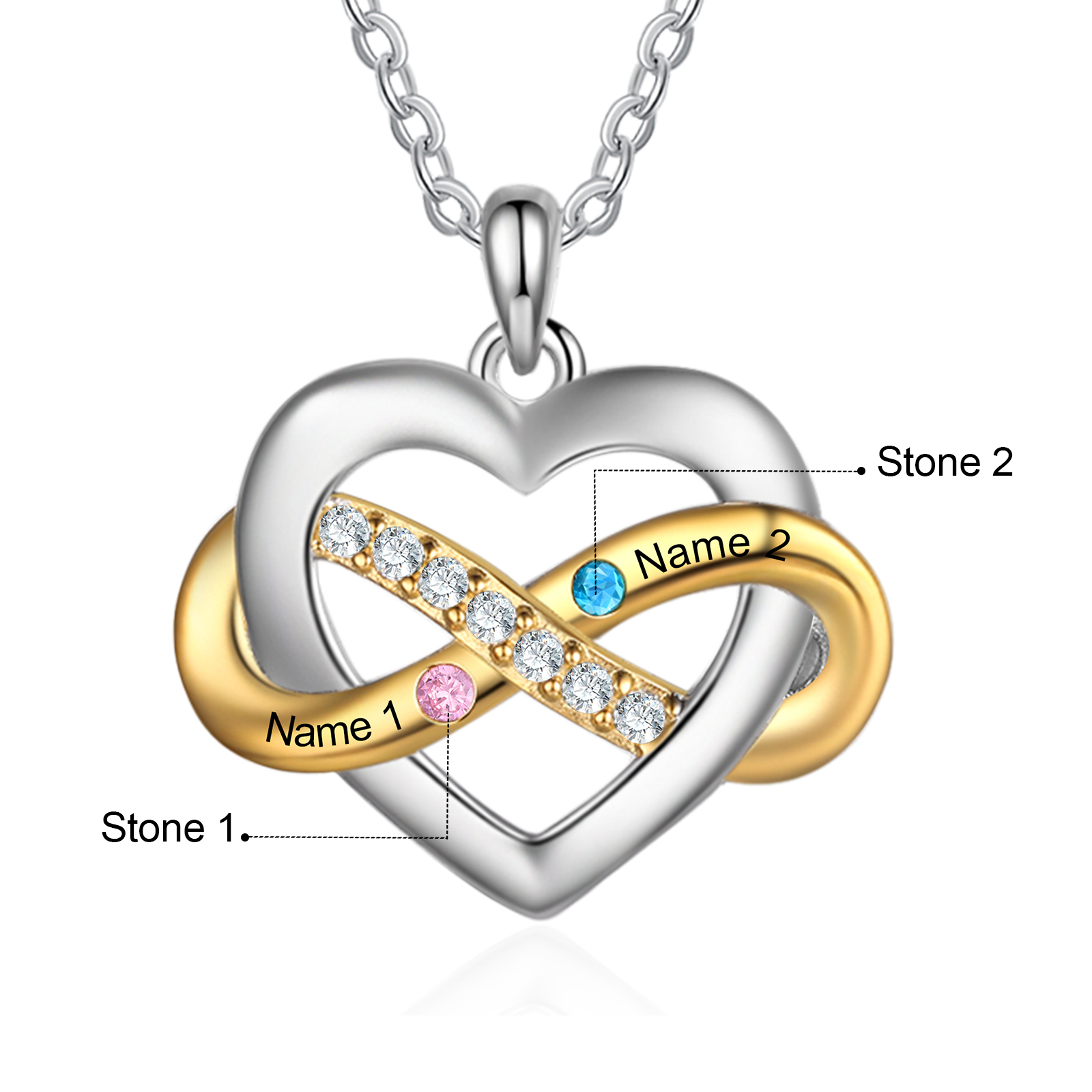 Personalised Love Necklace Customized With 2 Names and 2 Birthstones Women's Necklace Gift for Nan | Jessmade