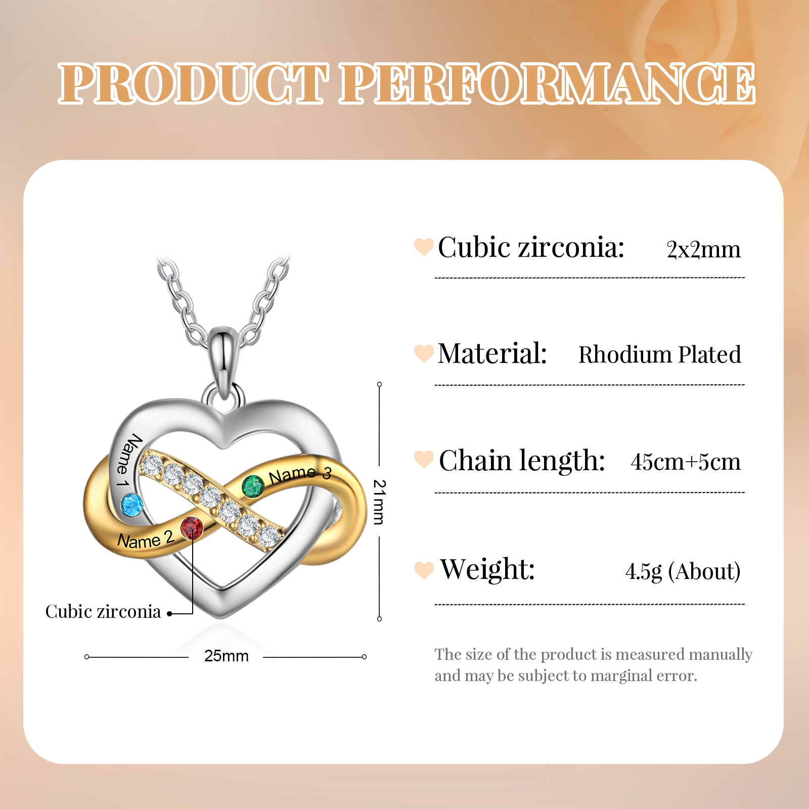 Personalised Love Necklace Customized With 3 Names and 3 Birthstones Women's Necklace Gift for Nan | Jessmade