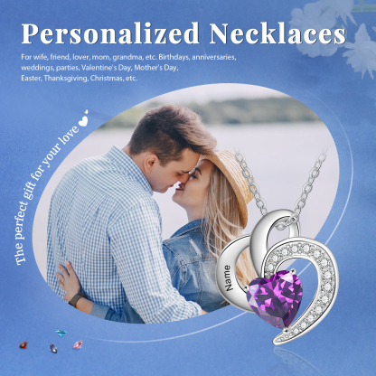 Personalised Heart Shaped Necklace Customized With 1 Name and 1 Birthstone Necklace for Nan | Jessmade