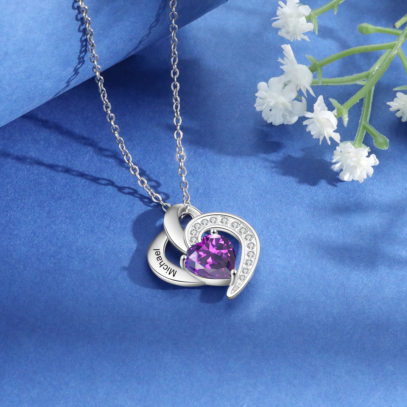 Personalised Heart Shaped Necklace Customized With 1 Name and 1 Birthstone Necklace for Nan | Jessmade