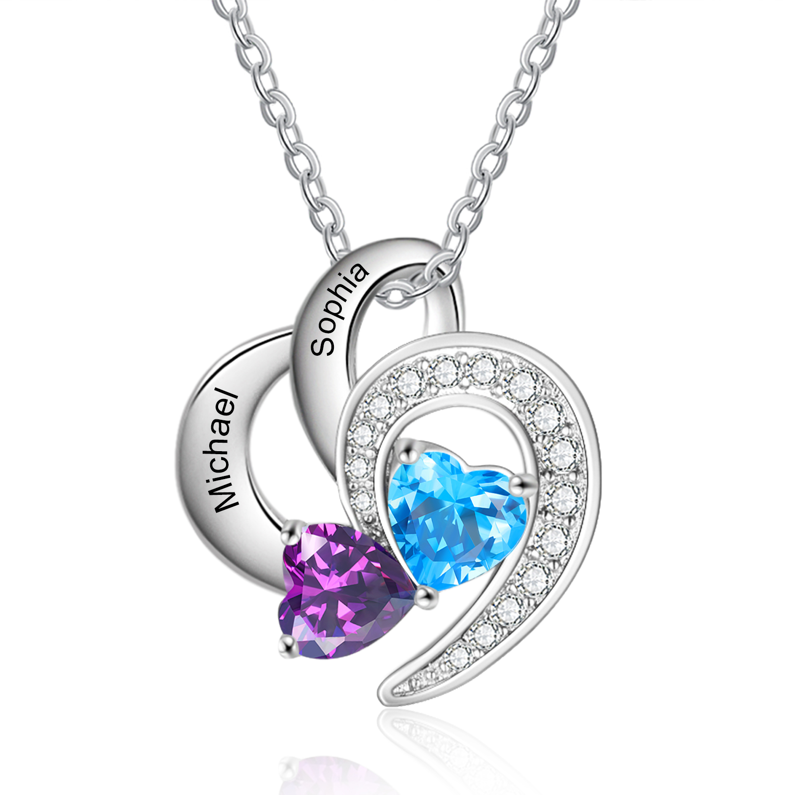Personalised Heart Shaped Necklace Customized With 2 Names and 2 Birthstones Necklace for Nan | Jessmade