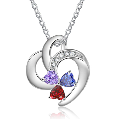 Personalised Heart Shaped Necklace Customized With 3 Names and 3 Birthstones Necklace for Nan | Jessmade