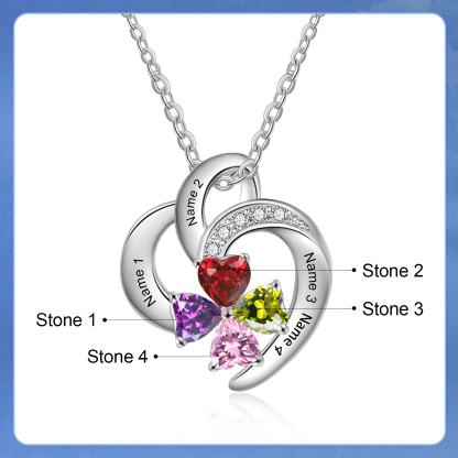 Personalised Heart Shaped Necklace Customized With 4 Names and 4 Birthstones Necklace for Nan | Jessmade