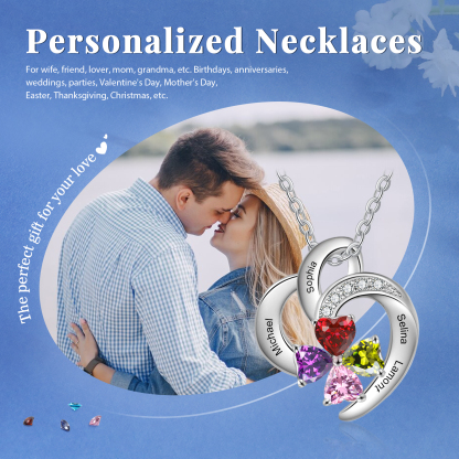 Personalised Heart Shaped Necklace Customized With 4 Names and 4 Birthstones Necklace for Nan | Jessmade