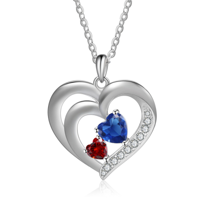 Personalised Heart Birthstone Necklac Custom 2 Names and 2 Birthstones Women's Necklace Gift for Nan | Jessmade