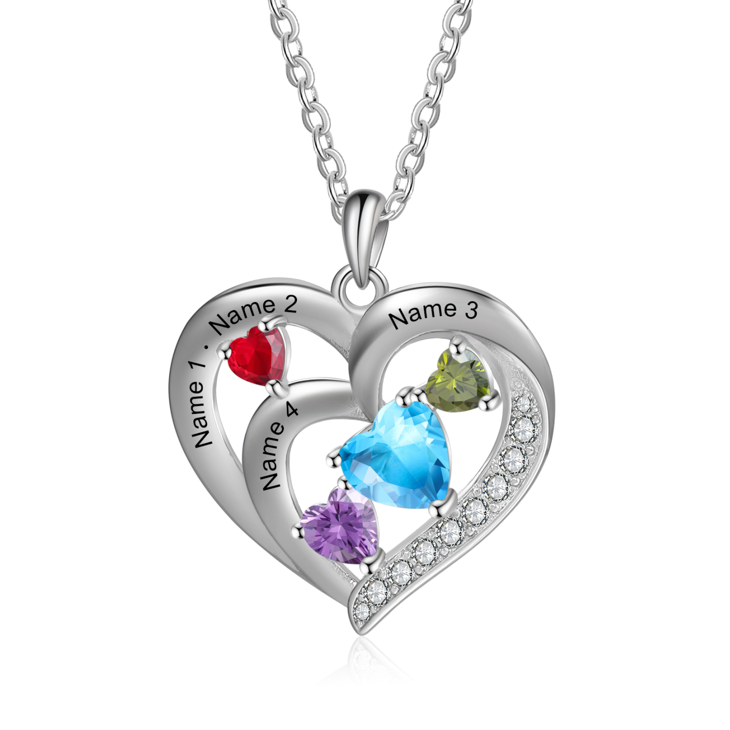 Personalised Heart Birthstone Necklac Custom 4 Names and 4 Birthstones Women's Necklace Gift for Nan | Jessmade