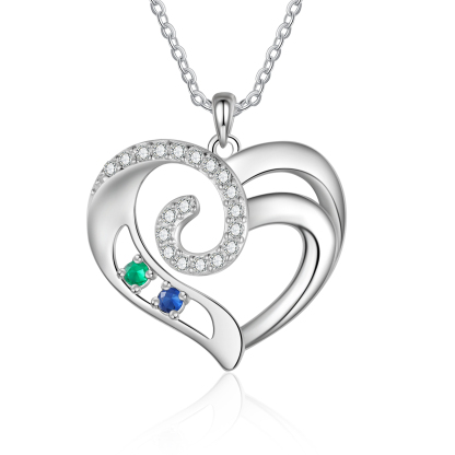 Personalised Heart Necklace with Custom 2 Names and 2 Birthstones 925 Sterling Silver Necklace Gift for Her | Jessmade