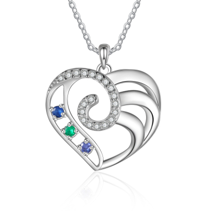Personalised Heart Necklace with Custom 3 Names and 3 Birthstones 925 Sterling Silver Necklace Gift for Her | Jessmade