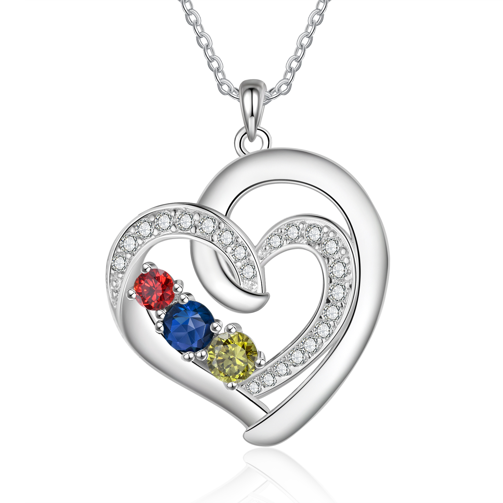 Personalised Custom 3 Names Heart Necklace with 3 Birthstones 925 Sterling Silver Necklace Gift for Her | Jessmade
