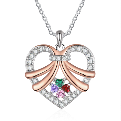 Personalised Custom 4 Names Heart Necklace with 4 Birthstones Women's Necklace Gift for Her | Jessmade