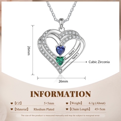 Personalised Heart Necklace Customized With 2 Names and 2 Birthstones Women's Necklace Gift for Her | Jessmade