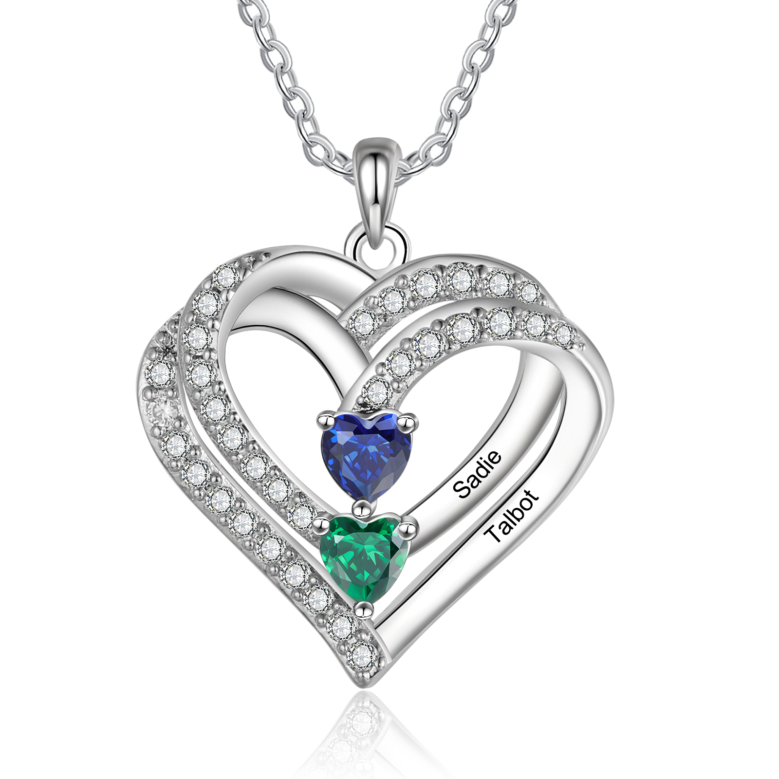 Personalised Heart Necklace Customized With 2 Names and 2 Birthstones Women's Necklace Gift for Her | Jessmade