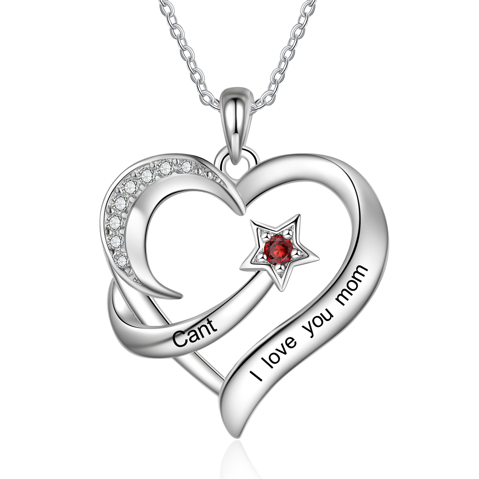 Personalised Heart Mirror Necklace Customized With 1 Name and 1 Birthstone Women's Necklace Gift for Her | Jessmade