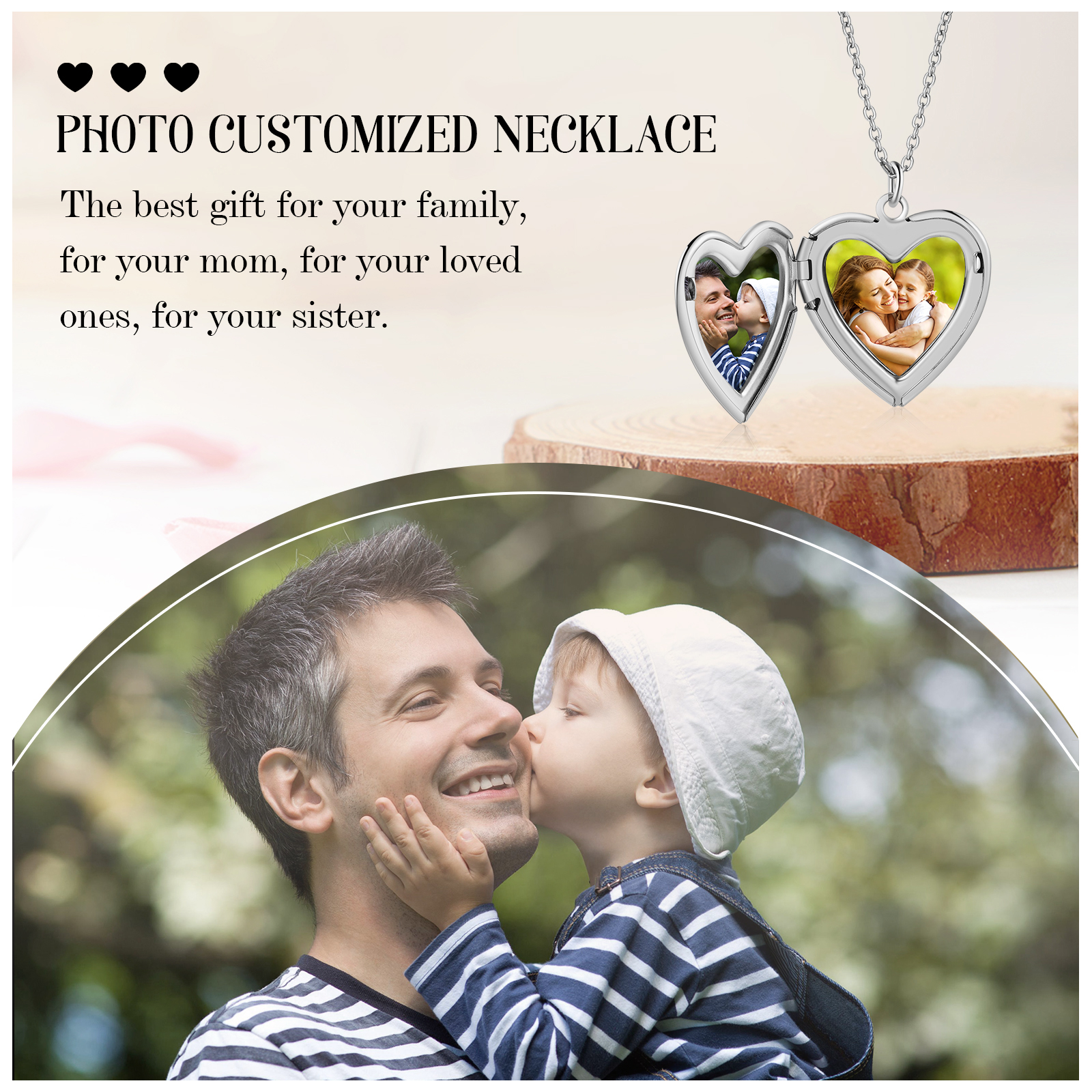 Personalized Heart-shaped Photo Necklace, Customized With 2 Photos &1 Birthflower &1 Name for Her | Jessmade