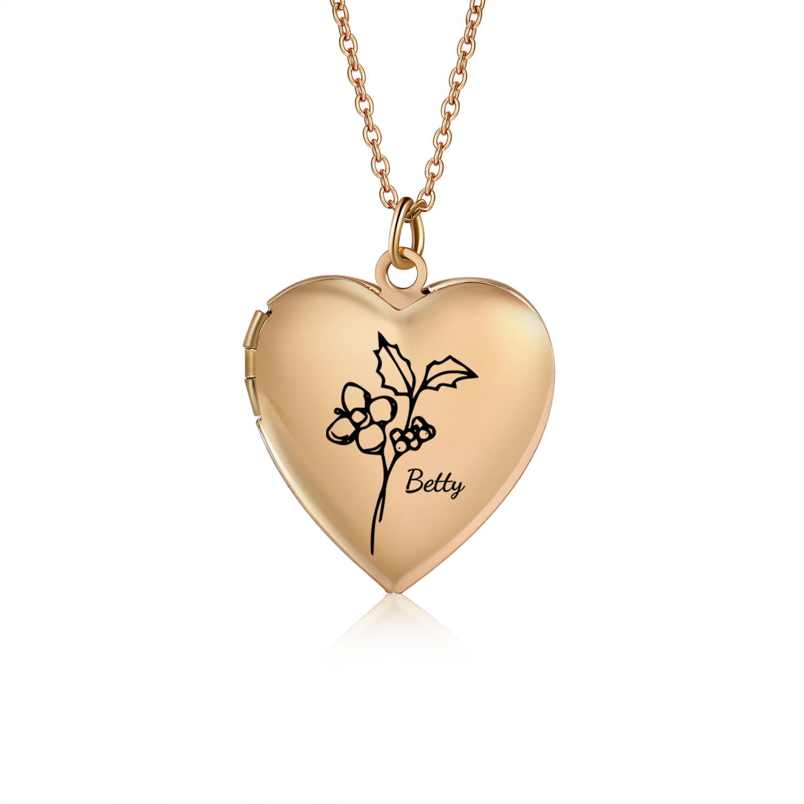 Personalized Heart-shaped Photo Necklace, Customized With 2 Photos &1 Birthflower &1 Name for Her | Jessmade