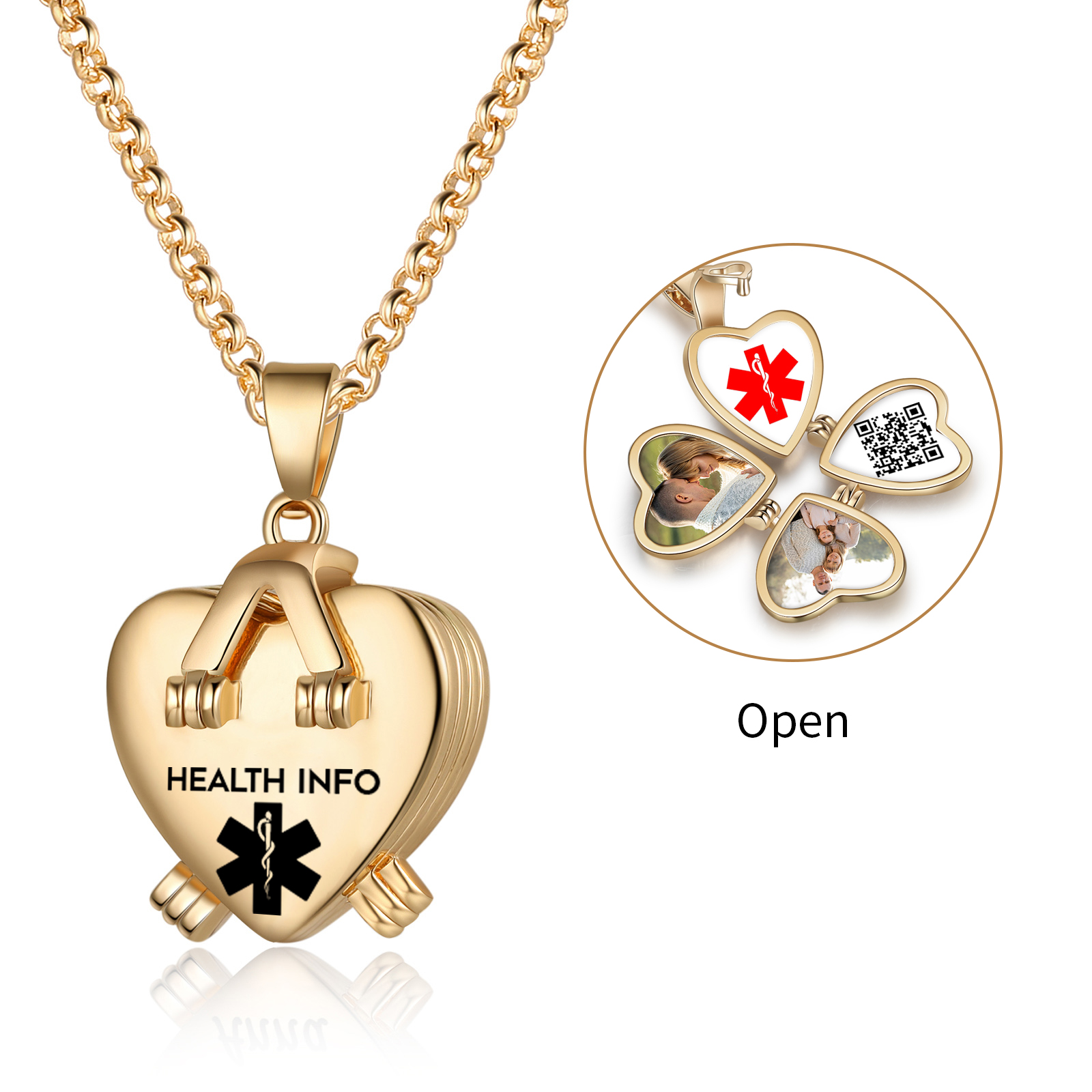 Personalised Medical ID Locket Necklace with QR Code Custom 2 Photo
