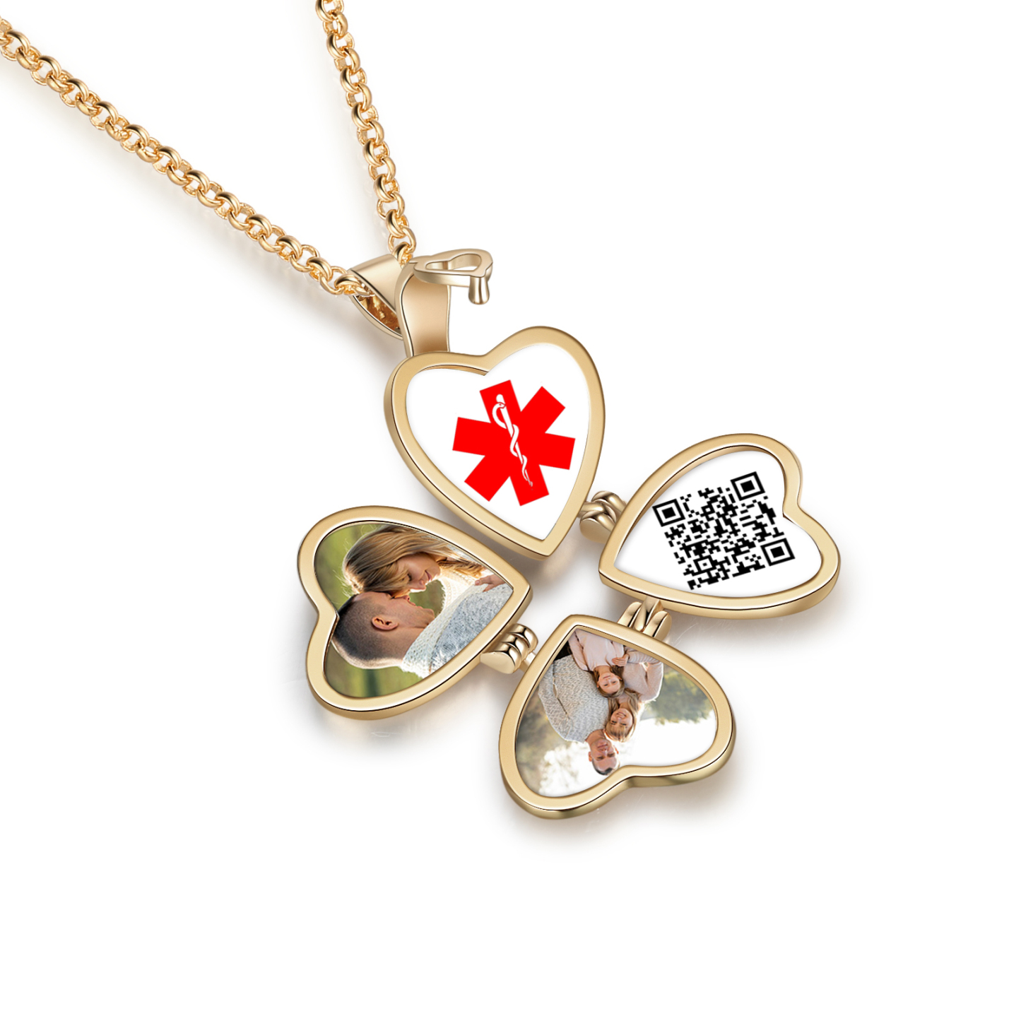 Personalised Medical ID Locket Necklace with QR Code - Custom 2 Photo Heart Pendant for Family | Jessmade