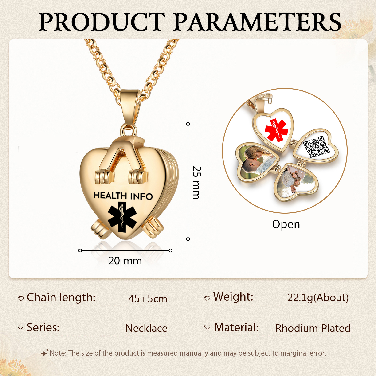 Personalised Medical ID Locket Necklace with QR Code - Custom 2 Photo Heart Pendant for Family | Jessmade