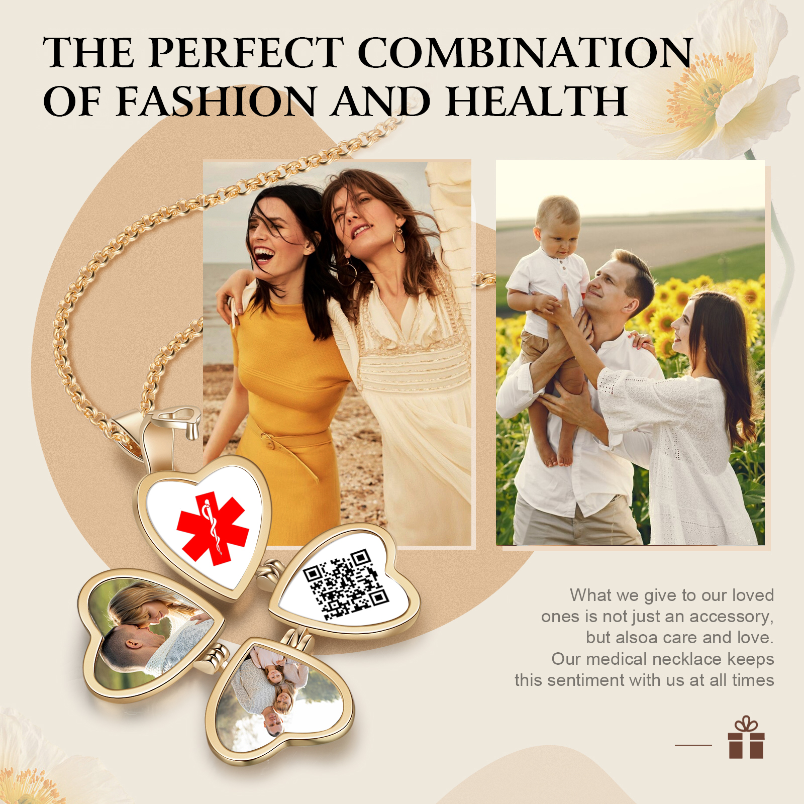 Personalised Medical ID Locket Necklace with QR Code - Custom 2 Photo Heart Pendant for Family | Jessmade