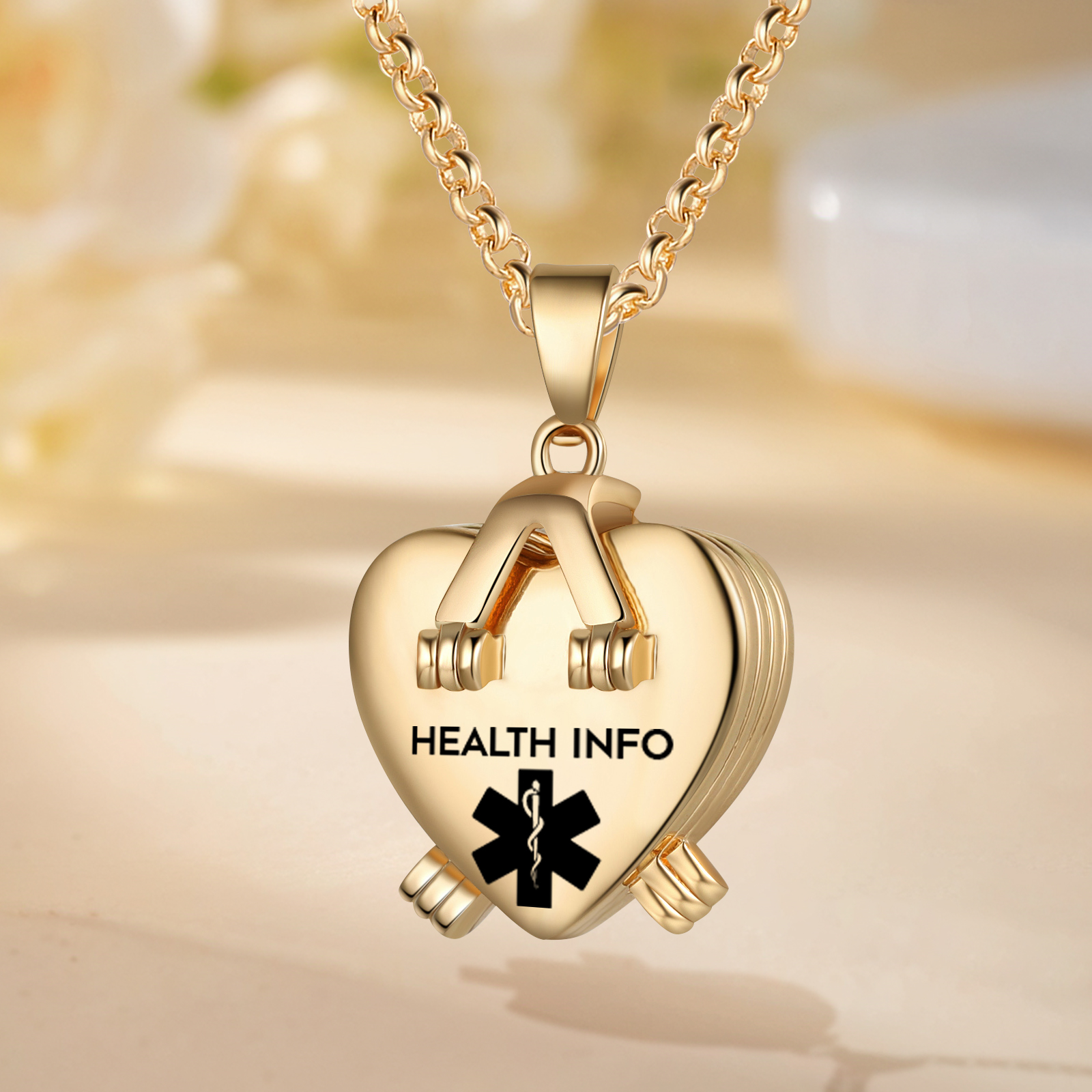 Personalised Medical ID Locket Necklace with QR Code - Custom 2 Photo Heart Pendant for Family | Jessmade