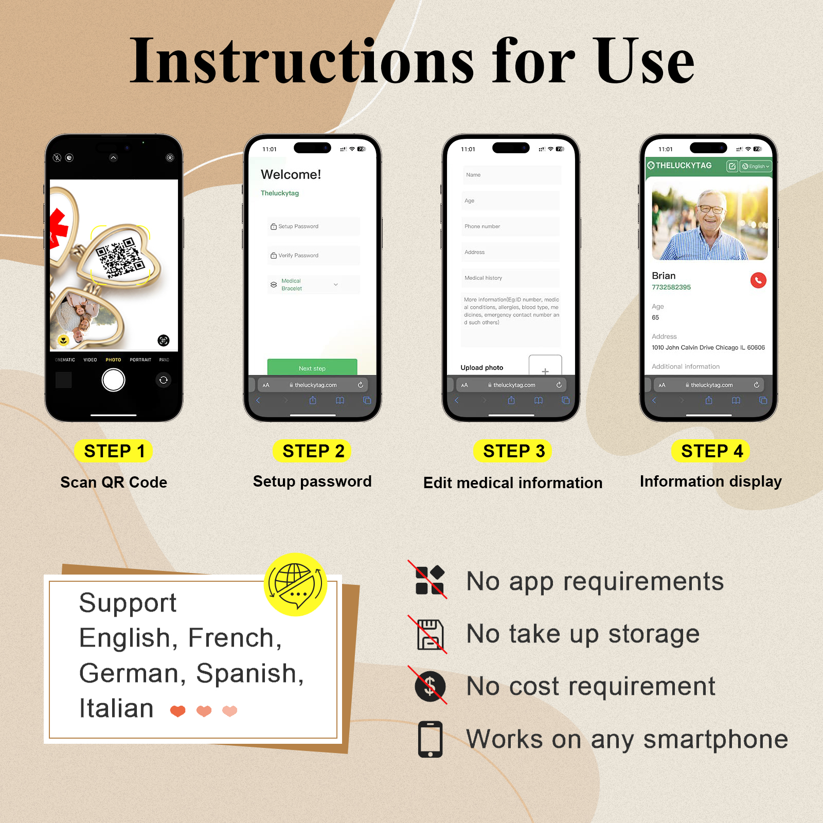 Personalised Medical ID Locket Necklace with QR Code - Custom 2 Photo Heart Pendant for Family | Jessmade