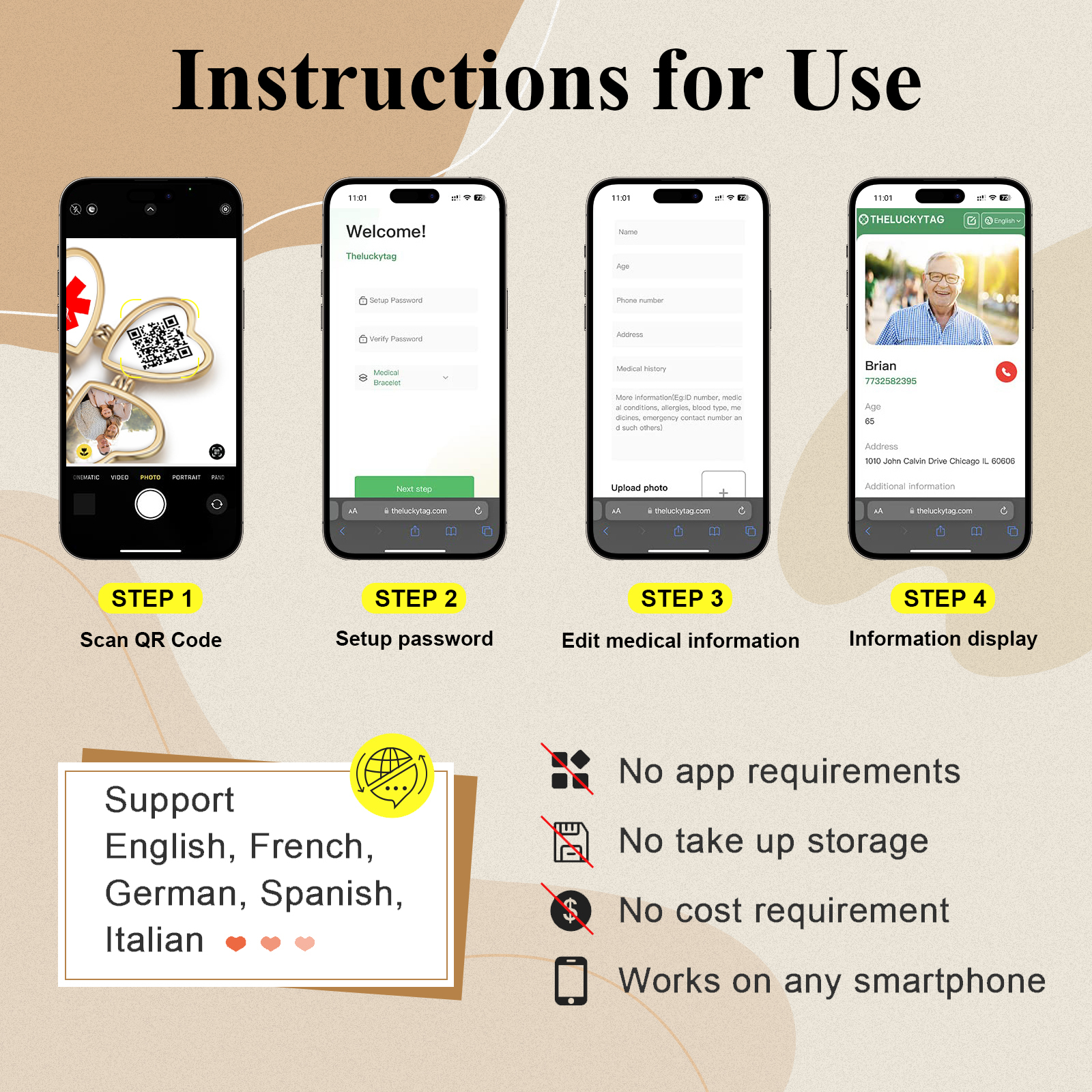 Personalised Medical ID Locket Necklace with QR Code - Custom 2 Photo Heart Pendant for Family | Jessmade