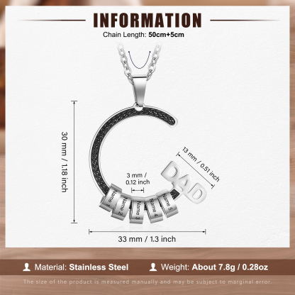 Personalised Dad Necklace with Custom 5 Names Stainless steel Necklace Christmas Gift for Dad | Jessmade