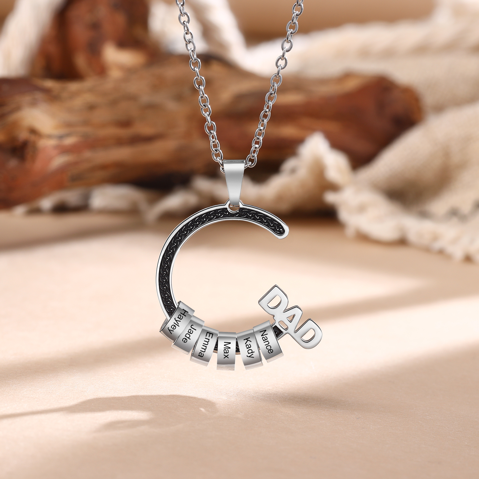 Personalised Dad Necklace with Custom 6 Names Stainless steel Necklace Christmas Gift for Dad | Jessmade