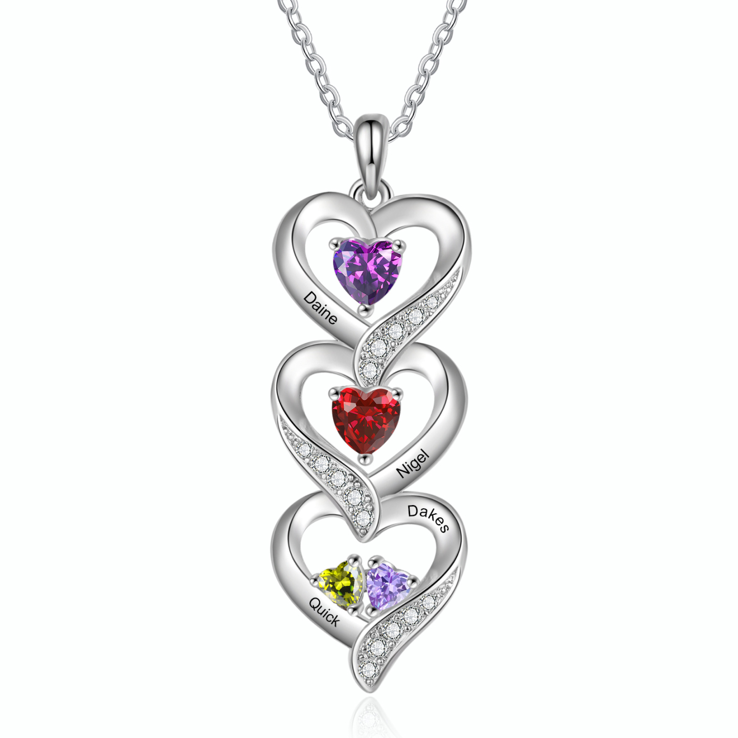 Personalised Heart Necklace - Custom 4 Names & 4 Birthstones Women's P