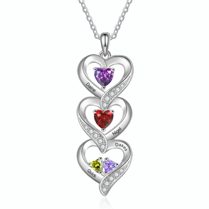 Personalised Heart Necklace - Custom 4 Names & 4 Birthstones Women's P