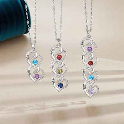 Personalised 2-4 Names Heart Birthstone Necklace for Women