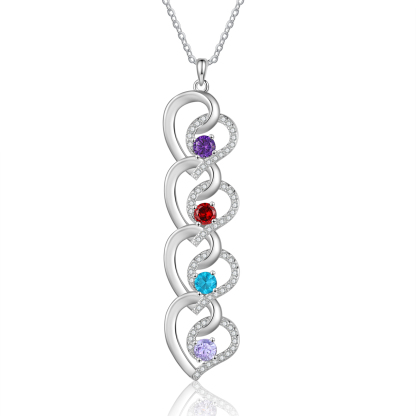 Personalised Heart-Shaped Birthstone Necklace - Custom 4 Names & 4 Birthstones Necklace Gift for Her | Jessemade