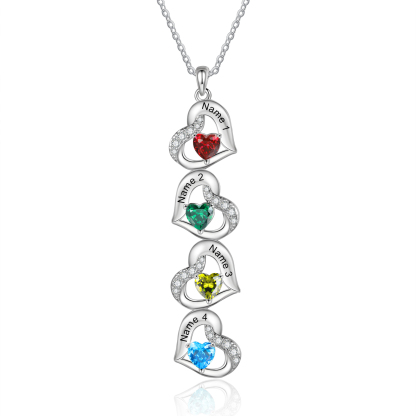 Custom 2-4 Names Heart Birthstone Necklace for Her