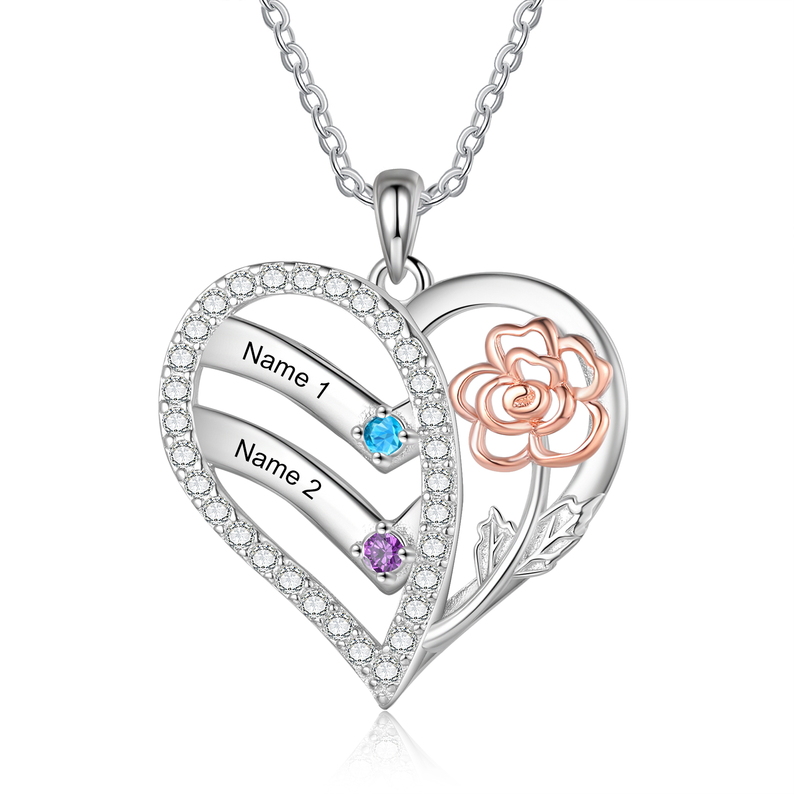 Personalized 3D Name Heart Necklaces for Women Sterling Silver 2 Birthstone offers Necklaces Wedding Anniversary Christmas Day Gift for Girlfriend