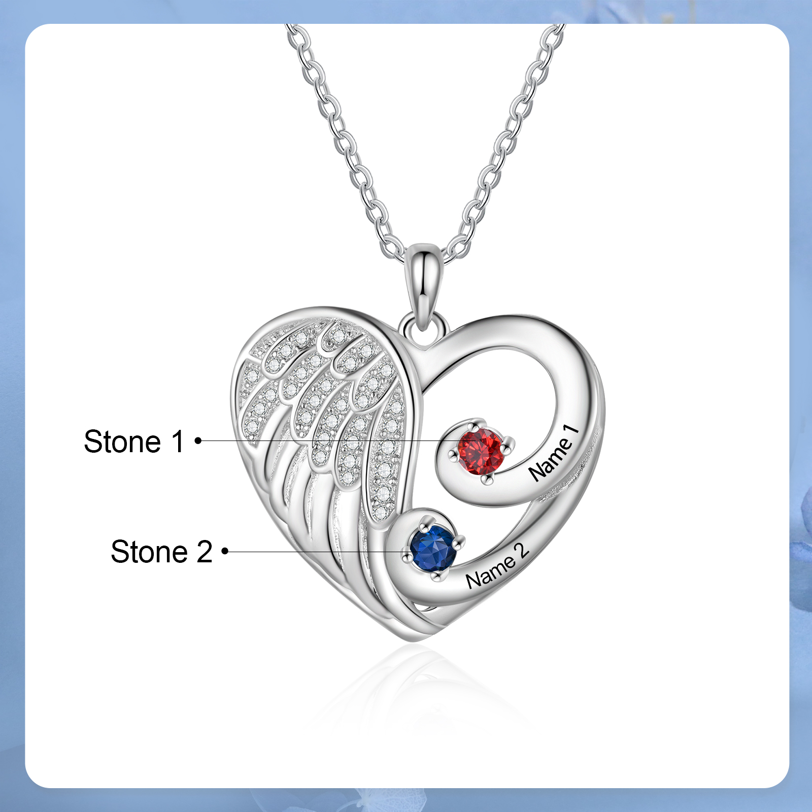 Personalized 3D Name Heart Necklaces for Women Sterling Silver 2 Birthstone offers Necklaces Wedding Anniversary Christmas Day Gift for Girlfriend