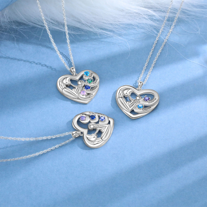 Personalised Heart Necklace with 4 Names & 4 Birthstones Jewelry Pendant Gift for Her | Jessemade