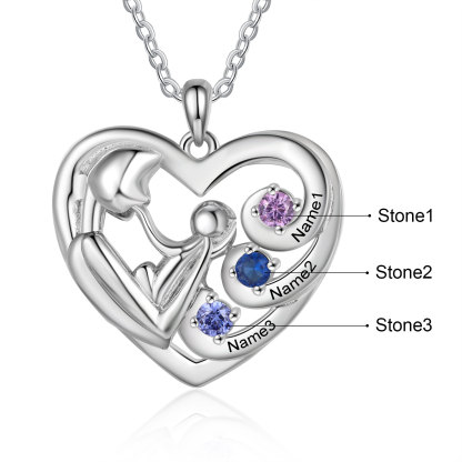 Personalised Heart Necklace with 3 Names & 3 Birthstones Jewelry Pendant Gift for Her | Jessemade