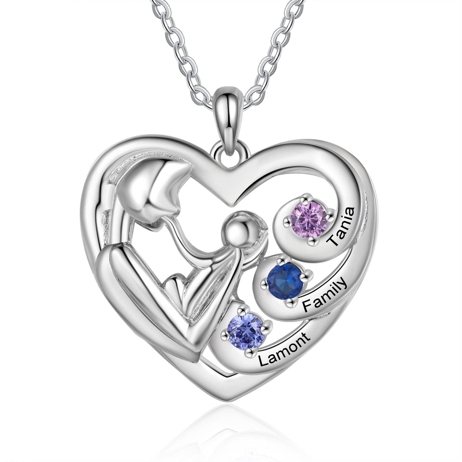 Personalised Double Heart Necklace with Names & 2 Birthstones Jewelry