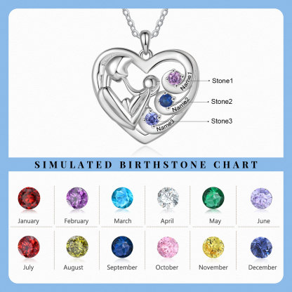 Personalised Heart Necklace with 3 Names & 3 Birthstones Jewelry Pendant Gift for Her | Jessemade