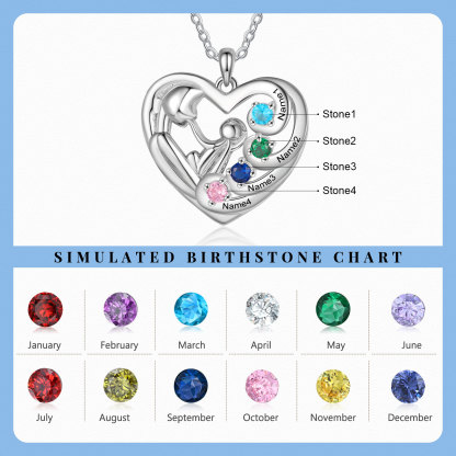 Personalised Heart Necklace with 4 Names & 4 Birthstones Jewelry Pendant Gift for Her | Jessemade