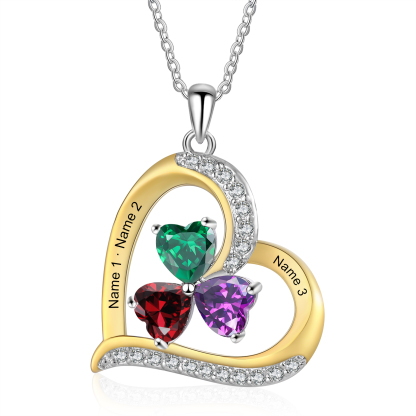 Personalised Women's Necklace with 3 Names & 3 Birthstones - Heart Pendant Christmas Gift for Her | Jessemade