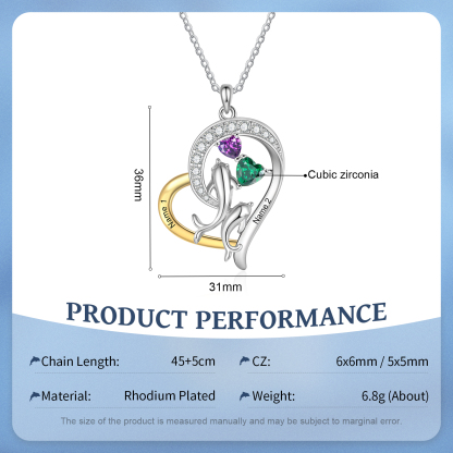 Personalised Dolphin Heart Necklace with Custom 2 Names & 2 Birthstones Christmas Gift for Her | Jessemade