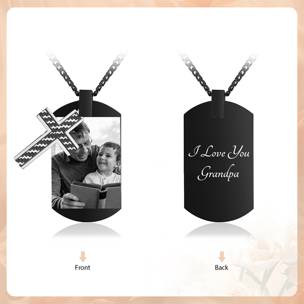 Personalised Cross and Photo Dog Tag Necklace - Custom Photo & Text Memorial Gift for Grandad | Jessmade