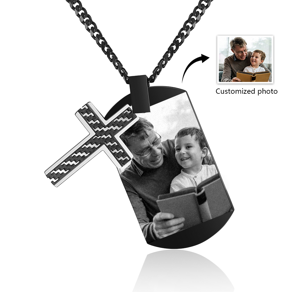 Personalised Cross and Photo Dog Tag Necklace - Custom Photo & Text Me